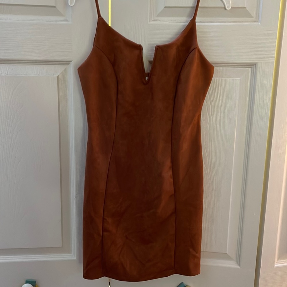 Brown suede mini dress